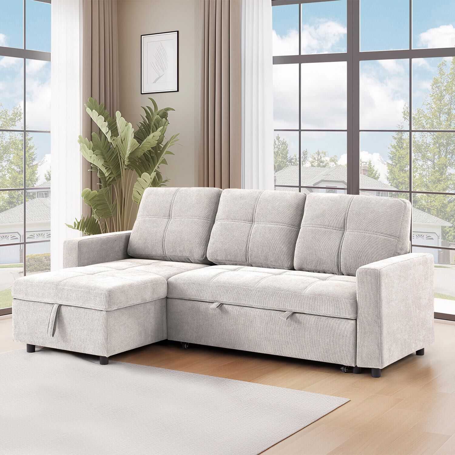 Sof&aacute; Seccional Cama 3 Cuerpos Beige 216x106x91cm Con Almacenaje image number 1.0