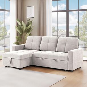 Sof&aacute; Seccional Cama 3 Cuerpos Beige 216x106x91cm Con Almacenaje