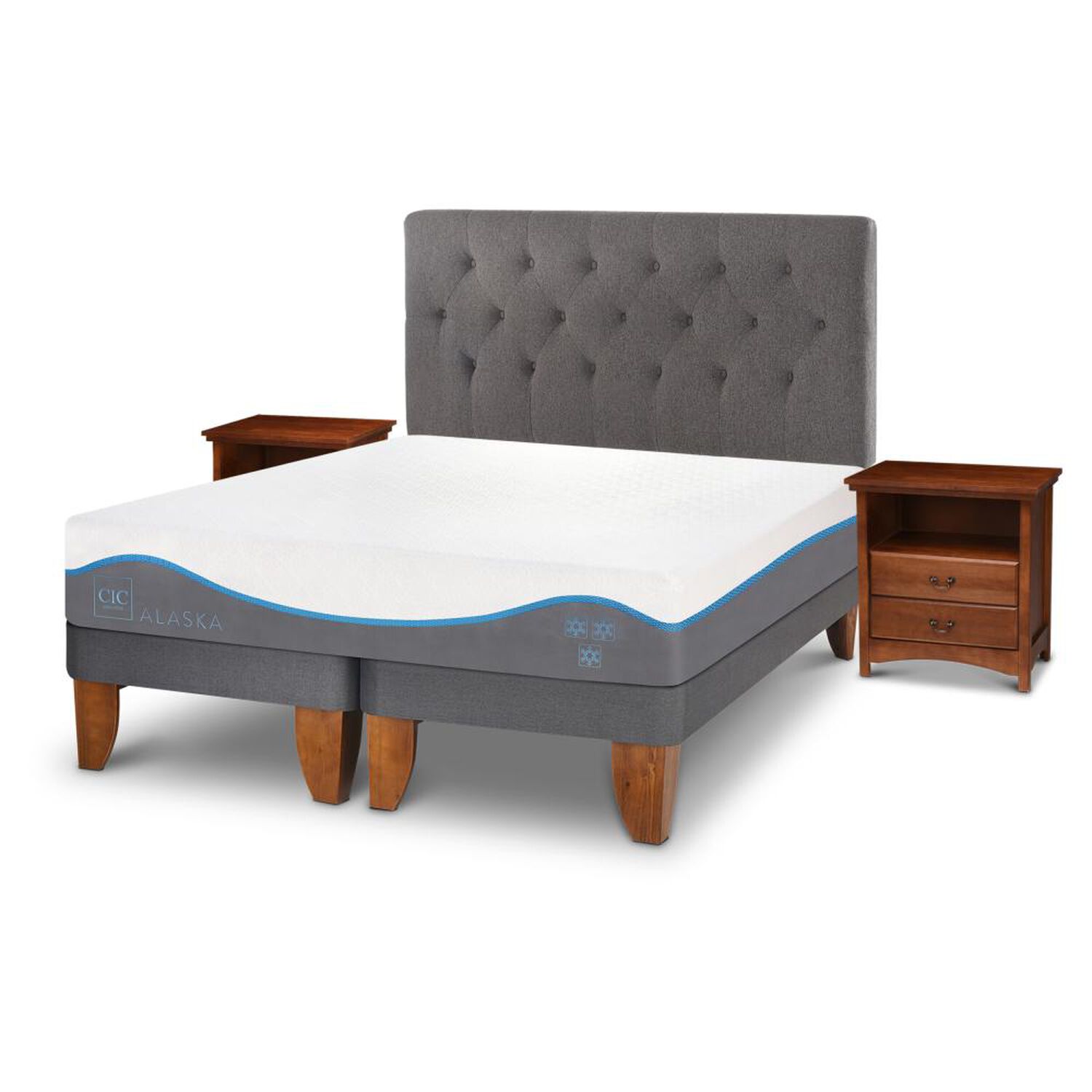 Cama Europea Cic Alaska / 2 Plazas / Base Dividida + Set De Maderas image number 1.0