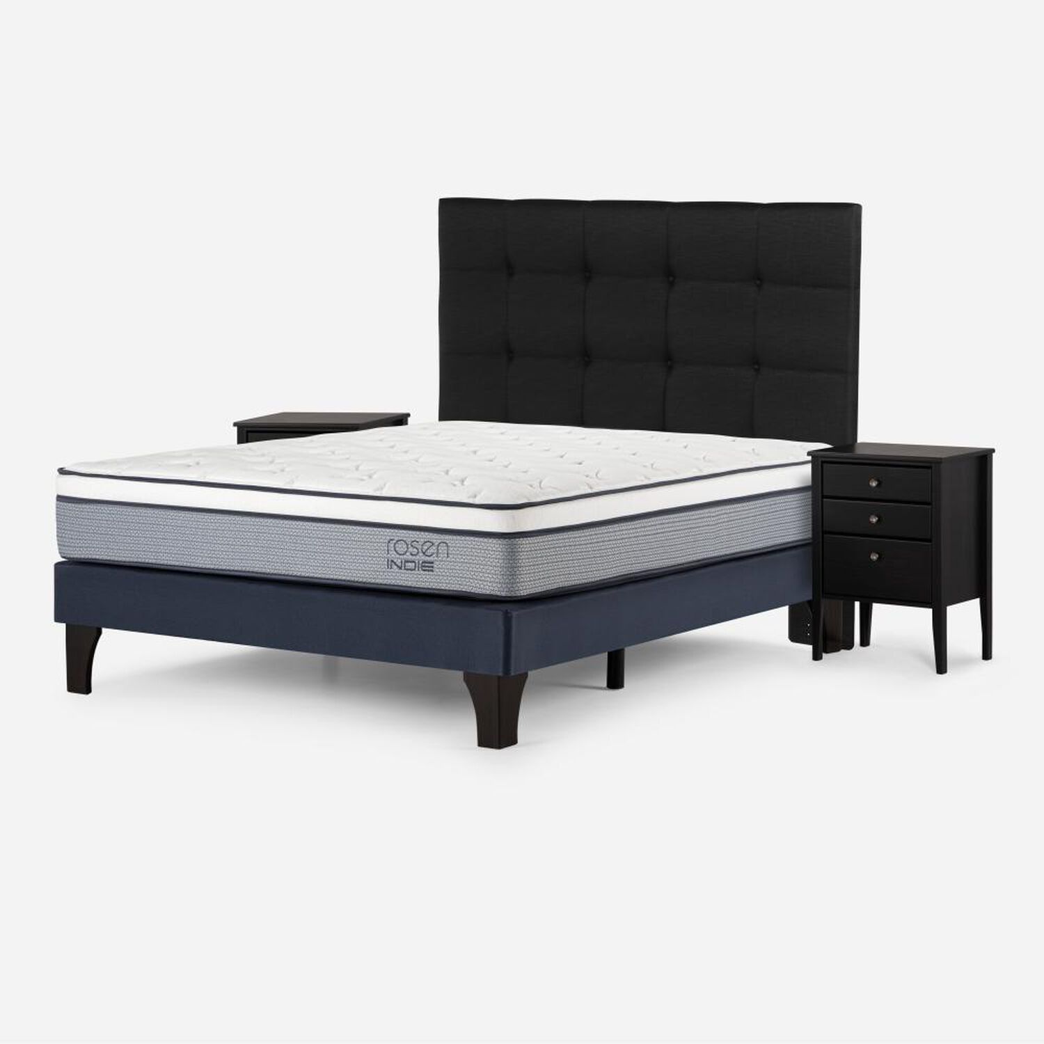 Cama Europea Rosen Indie / 2 Plazas / Base Normal + Set De Maderas Issey Grafito image number 1.0