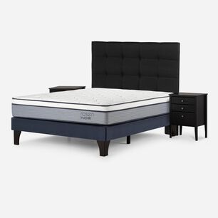 Cama Europea Rosen Indie / 2 Plazas / Base Normal + Set De Maderas Issey Grafito