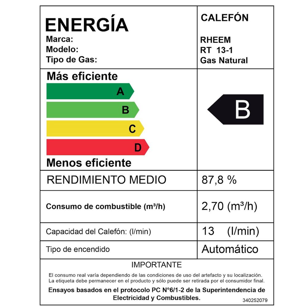 Calefont 13 Litros Gas Natural Tiro Natural Rheem image number 9.0