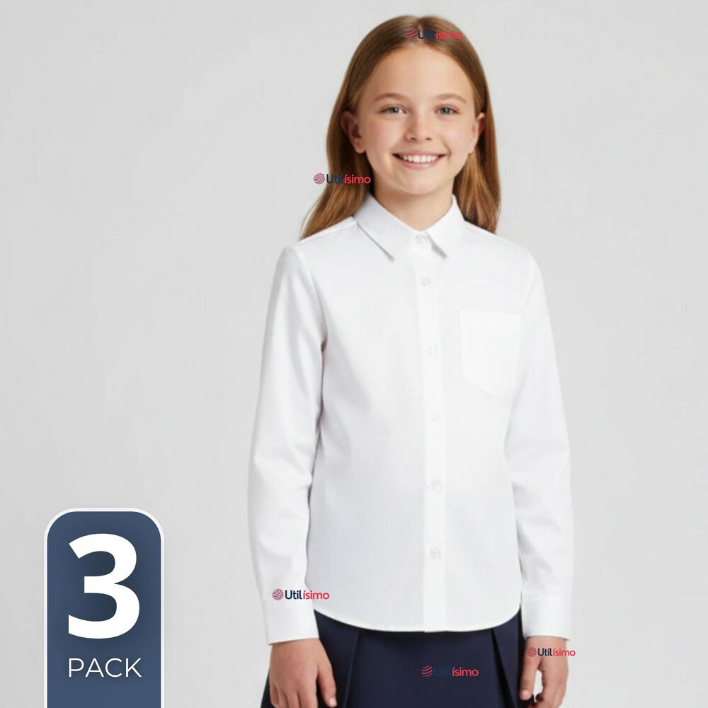 Pack 3 Blusas Escolares Camisa Blanca Manga Larga Colegio Para Ni&ntilde;as Y Juvenil image number 0.0