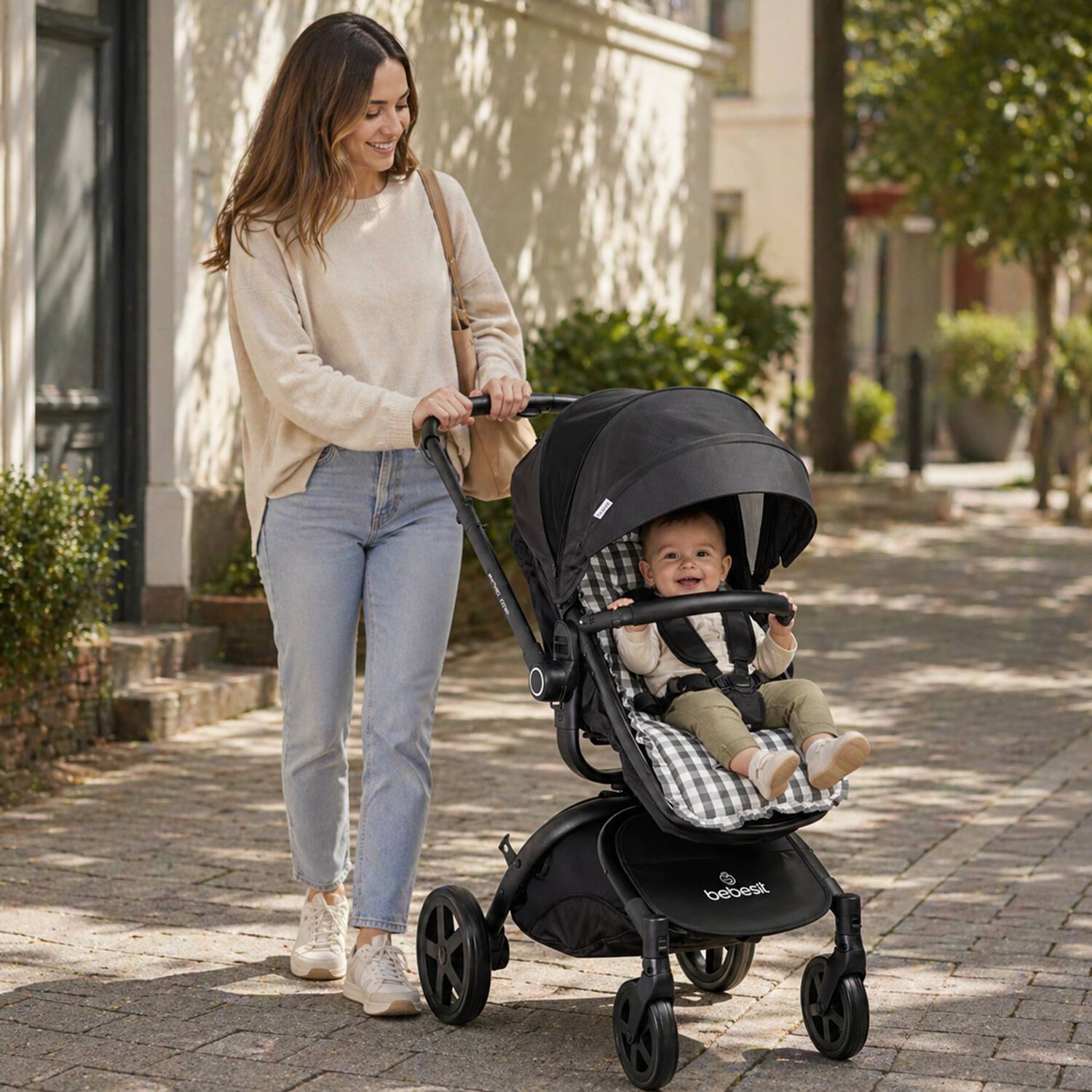 Coj&iacute;n Universal Coche Paseo Dise&ntilde;o Cuadros Gris 40 X 80 Cm image number 3.0