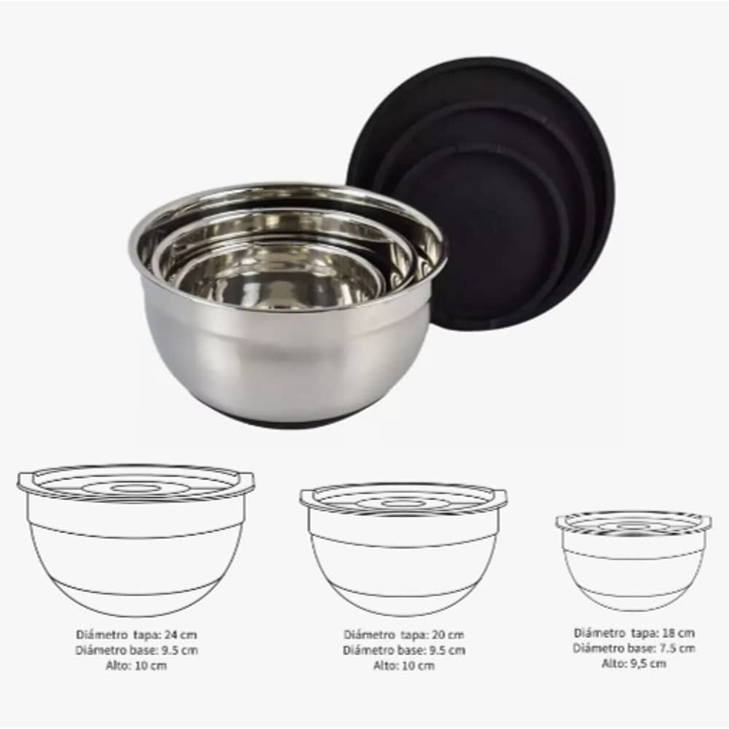 Set 3 Bowls Con Tapa Acero Inoxidable Antideslizante Simplit image number 2.0