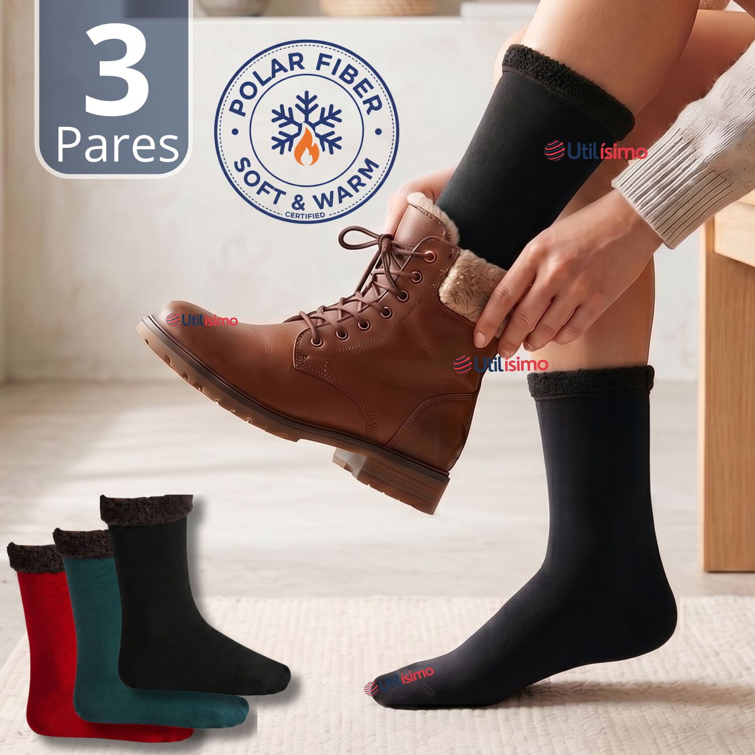 Pack 3 Pares Calcetines Chiporro Mujer Surtidos Ultra T&eacute;rmico Invierno Unicolor Polar image number 0.0