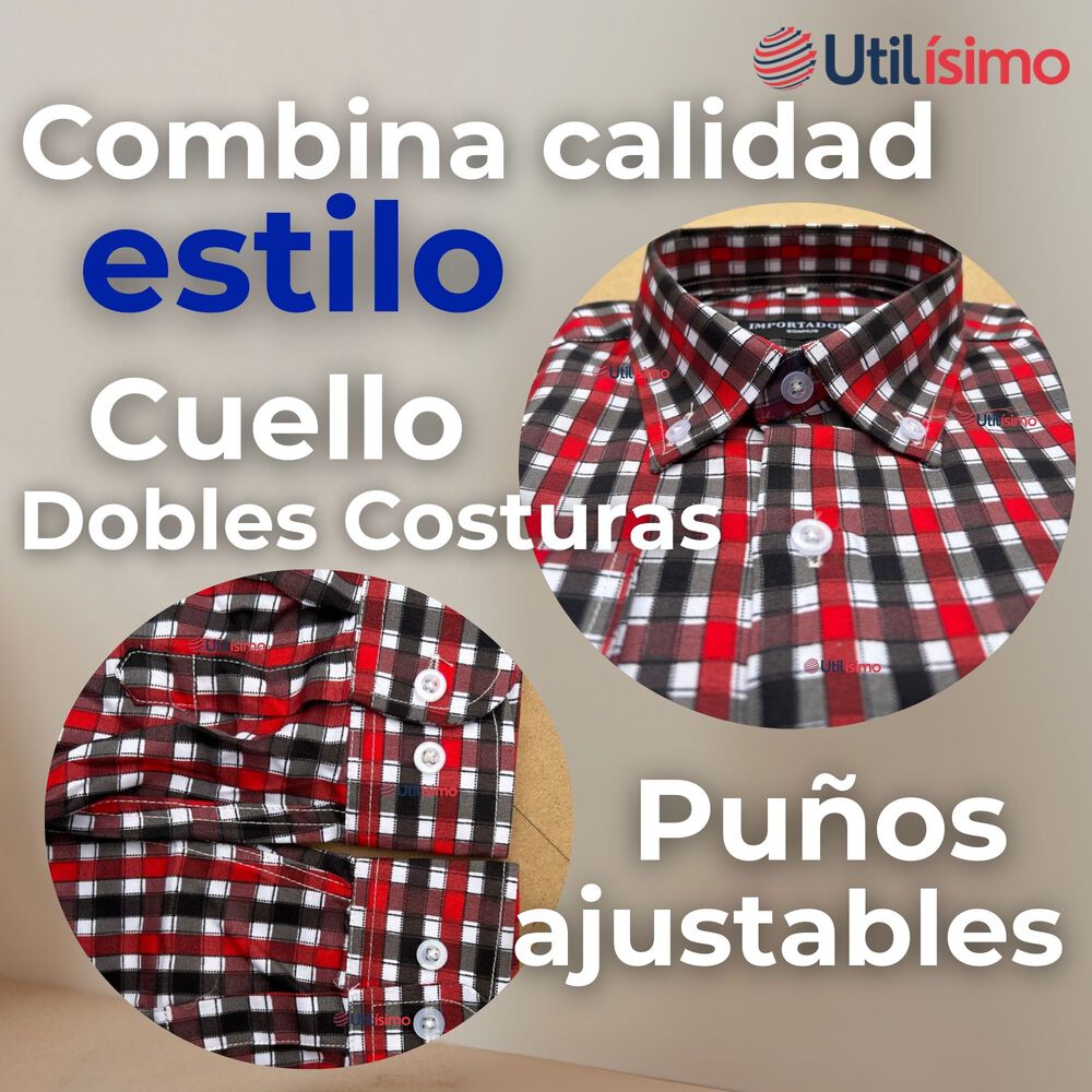 Camisa Huaso Cuadrillé Cuadro Manga Larga 100% Algodón Negro Rojo Casual image number 3.0