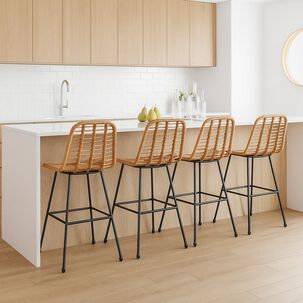 Pack De 4 Taburetes Alto De Terraza Rattan Grecia Color Madera