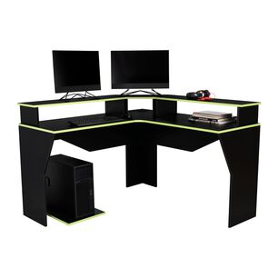 Escritorio Gamer En L Fm-046o - Negro Y Canto Verde