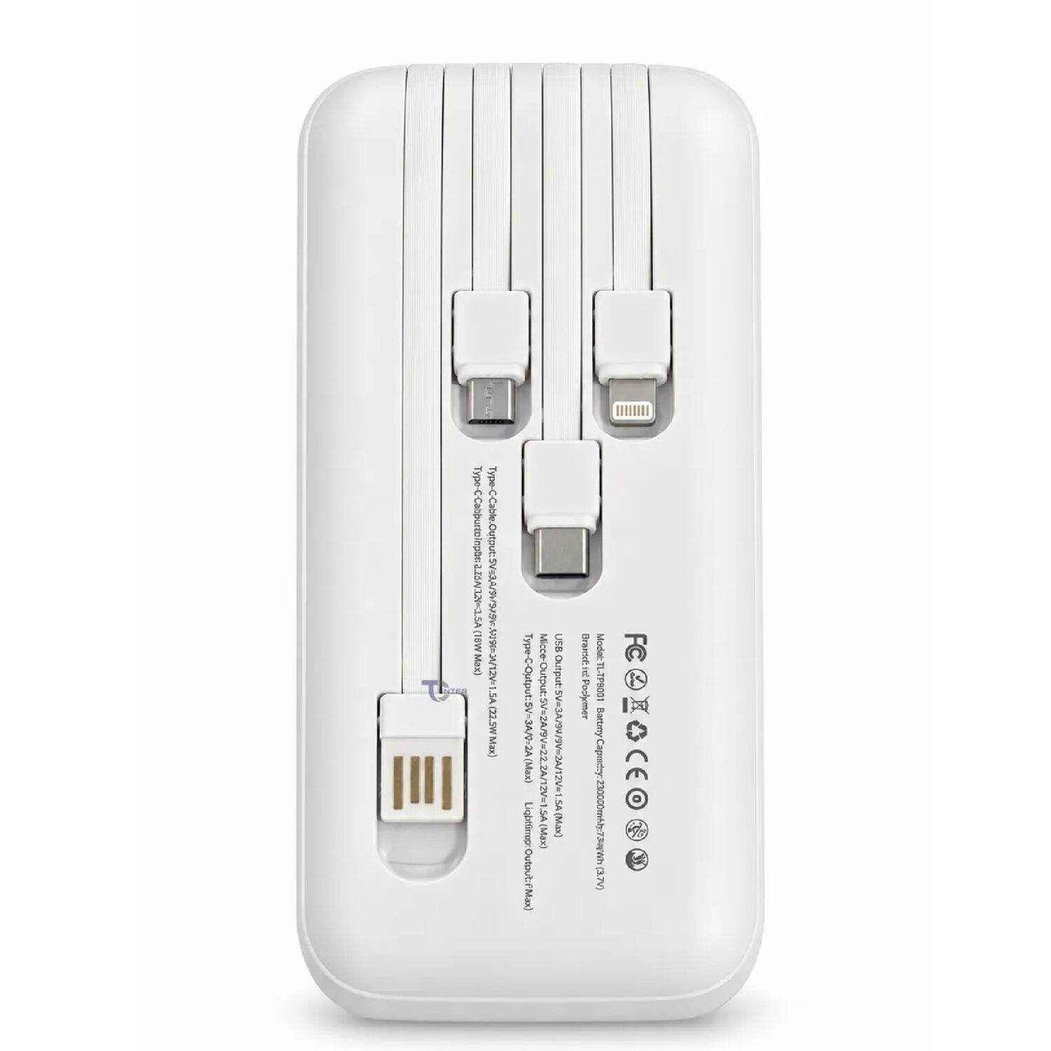 Power Bank Tecnolab Power Volt 22.5w 15.000mah Blanca 4 Cables Carga R&aacute;pida image number 3.0