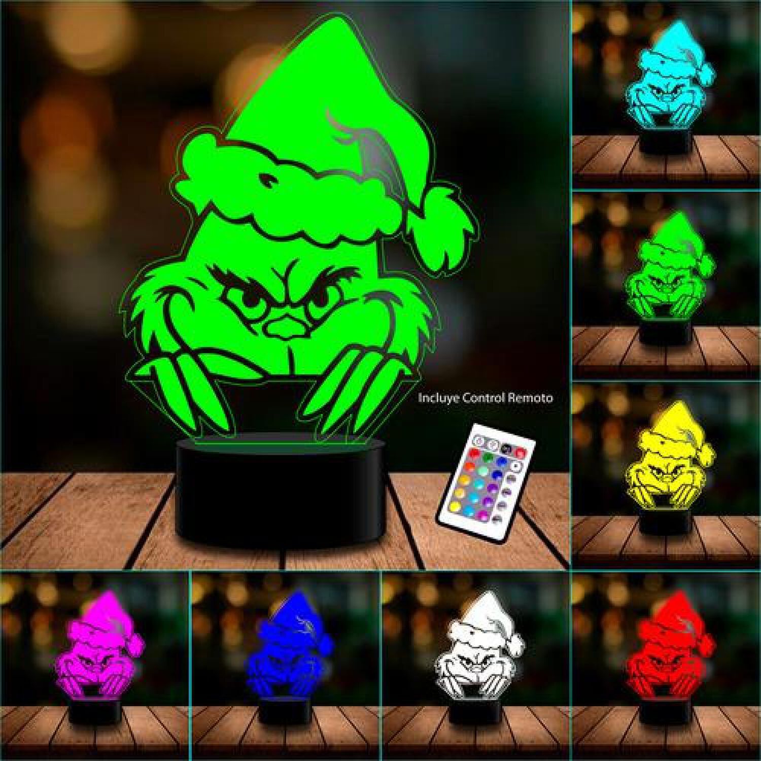 L&aacute;mpara Led 3d El Rostro Del Grinch Navidad image number 2.0