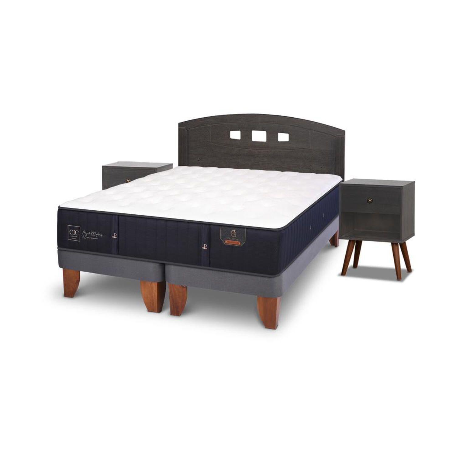 Cama Europea Cic Premium / 2 Plazas / Base Dividida + Set De Maderas image number 1.0