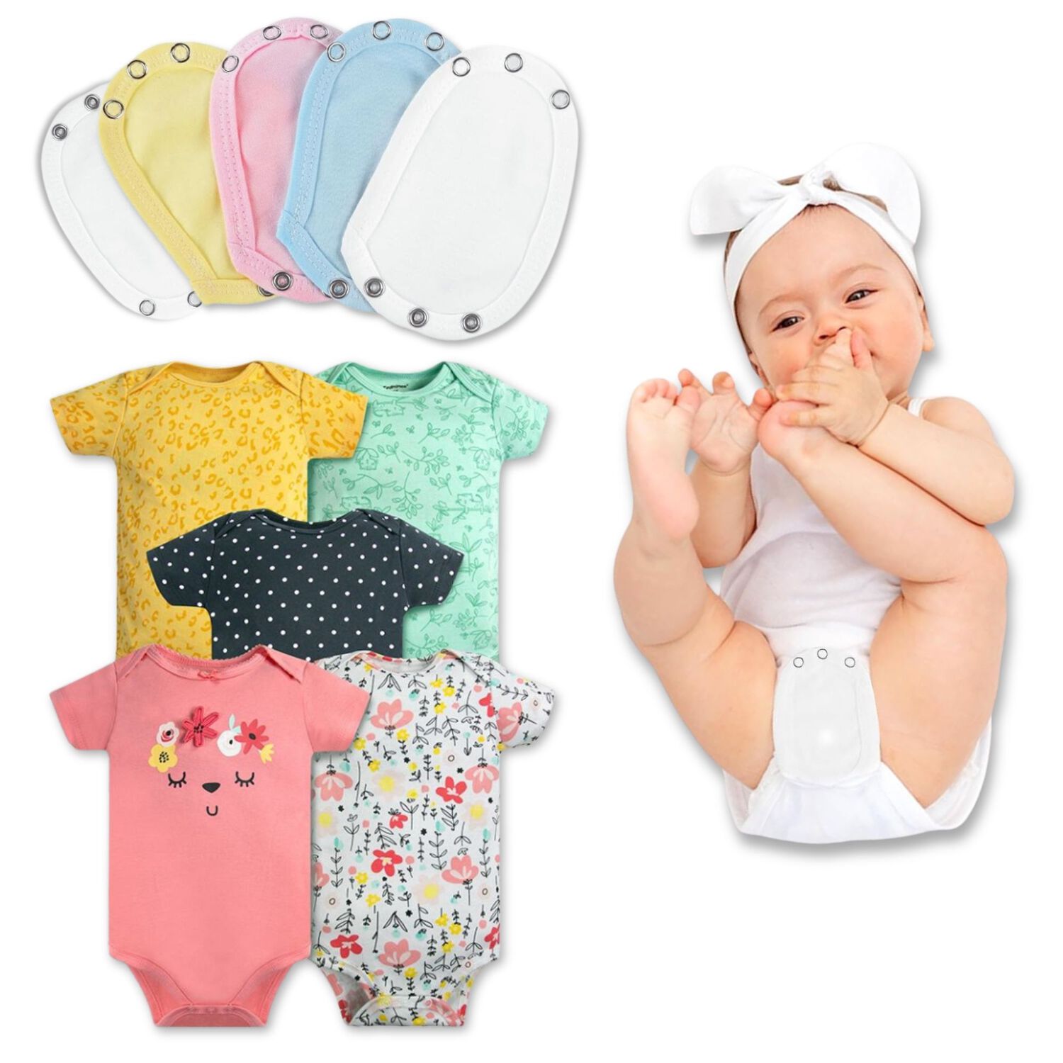Pack 5 Unidades Extensor Body Beb&eacute; +pack 5 Bodys Manga Corta Algod&oacute;n Ni&ntilde;a Rosa Floreado image number 0.0