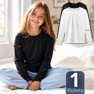 Camiseta Polera Algod&oacute;n B&aacute;sica Cuello Redondo Primera Capa Manga Larga Colores Surtidos Negro Blanco Ni&ntilde;a