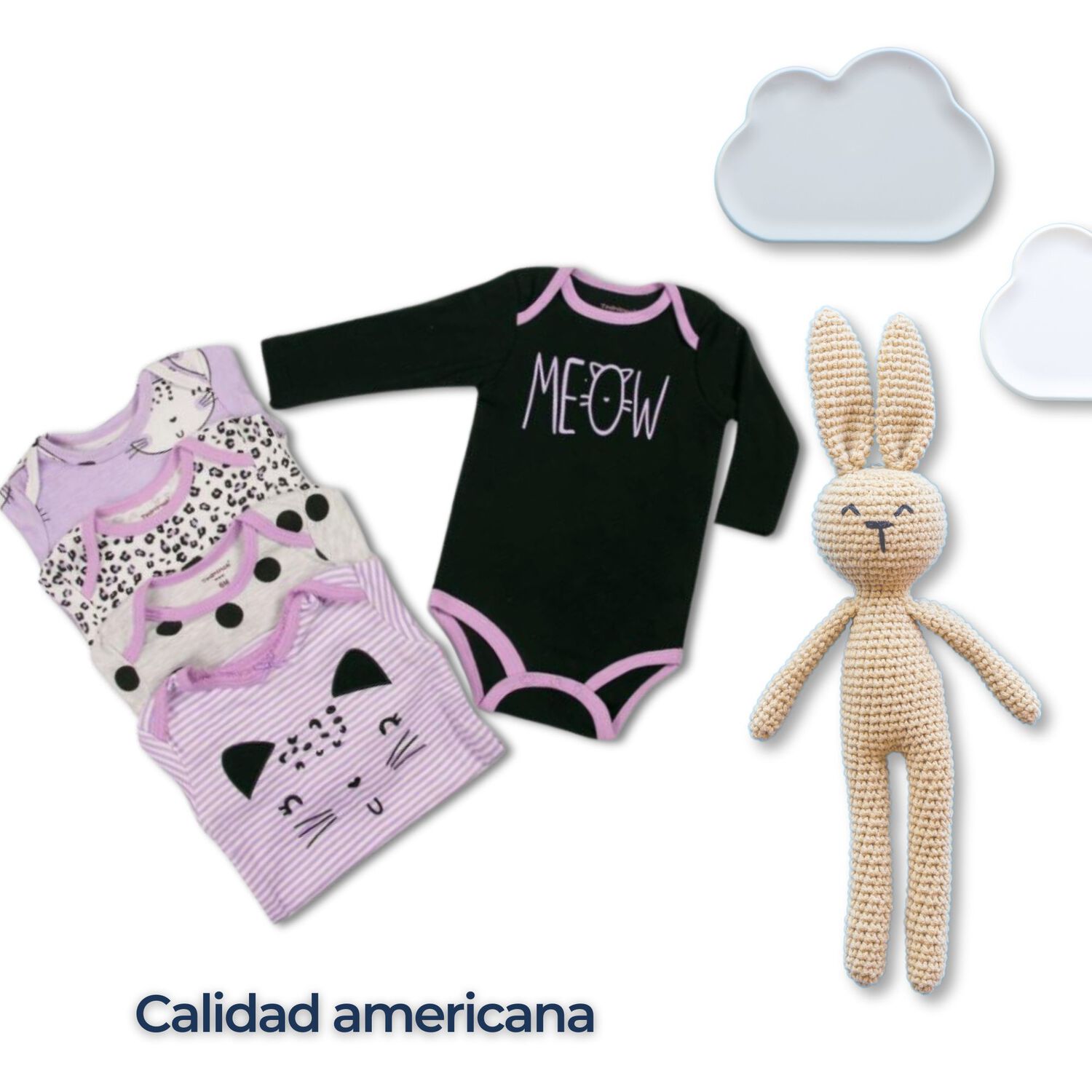 Pack 5 Bodys Ni&ntilde;a Manga Larga Tedmimak 100% Algod&oacute;n Happy Cat image number 5.0
