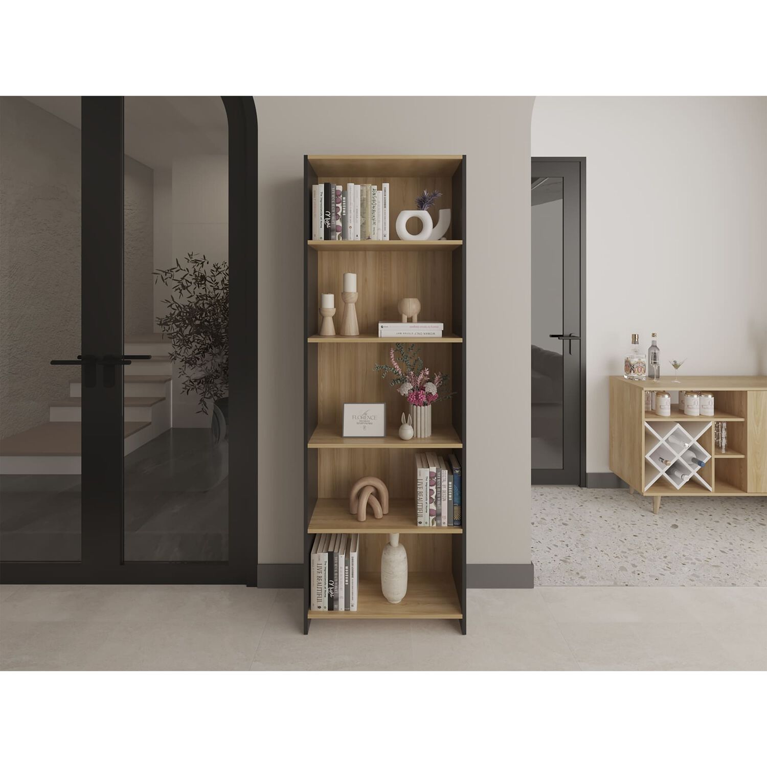 Mueble Biblioteca Con 5 Repisas 180,6x63x26,6 Cm Caf&eacute; Claro Y Negro image number 4.0