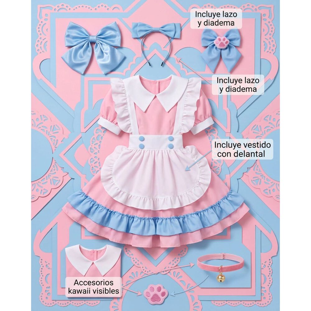 Disfraz Maid Rosado Cosplay Kawaii image number 8.0