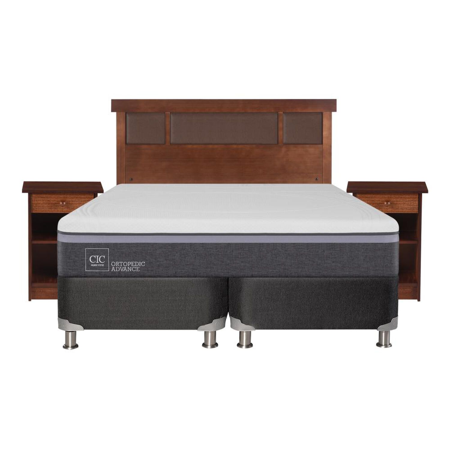 Box Spring Cic Ortopedic / 2 Plazas / Base Dividida  + Set De Maderas image number 0.0