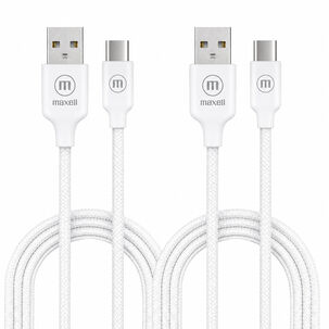 Pack 2 Cable Trenzado Usb A Usb C Maxell 2 Metros Carga R&aacute;pida Blanco