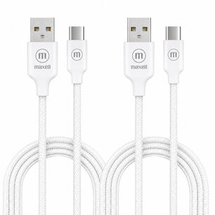 Pack 2 Cable Trenzado Usb A Usb C Maxell 2 Metros Carga R&aacute;pida Blanco