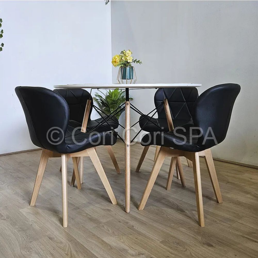 Comedor Mesa Eames Blanca 100cm + 4 Sillas Mariposas Wood Negro image number 1.0