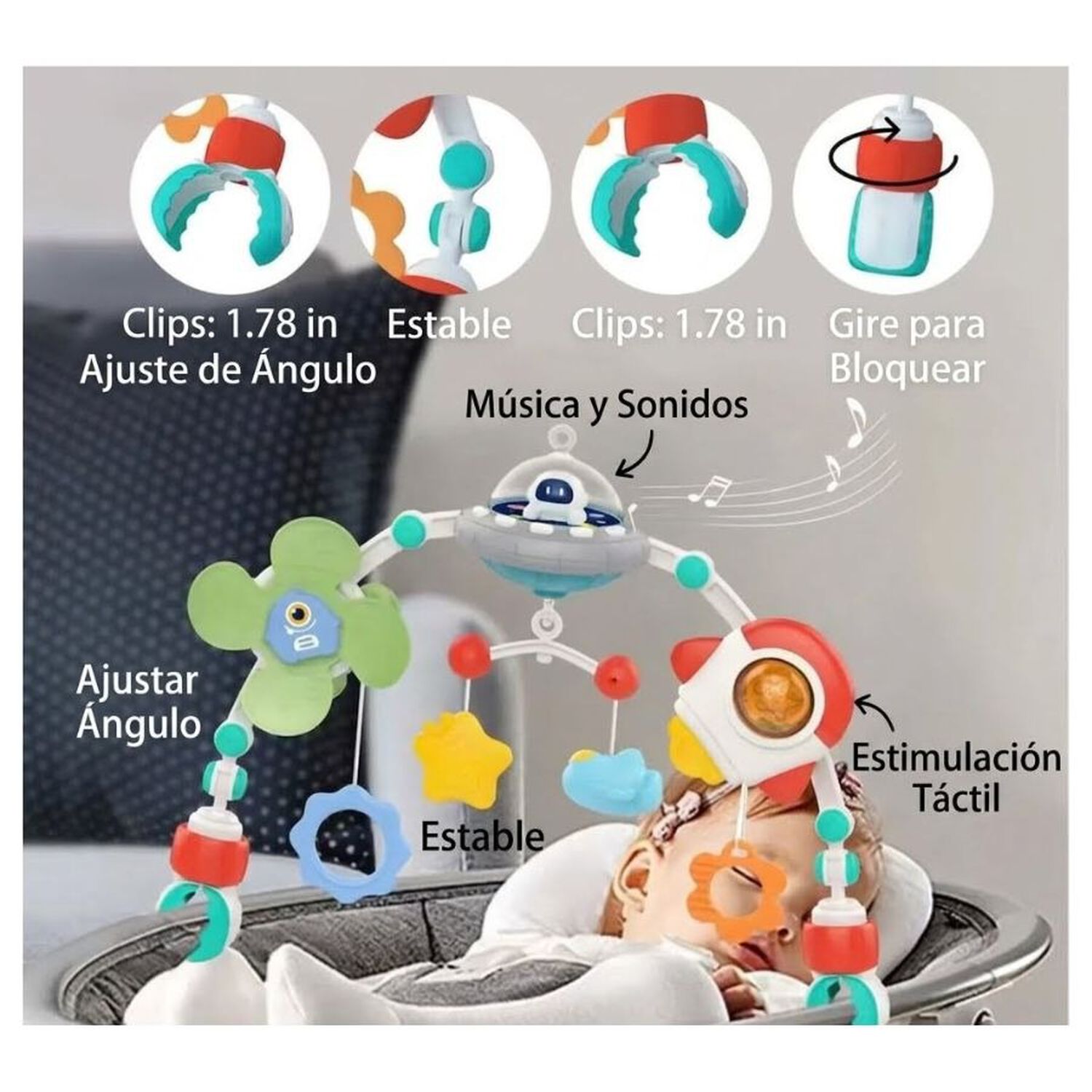Arco Movil Estimulacion Bebe Coche Cuna Tematica Espacial Nave image number 2.0