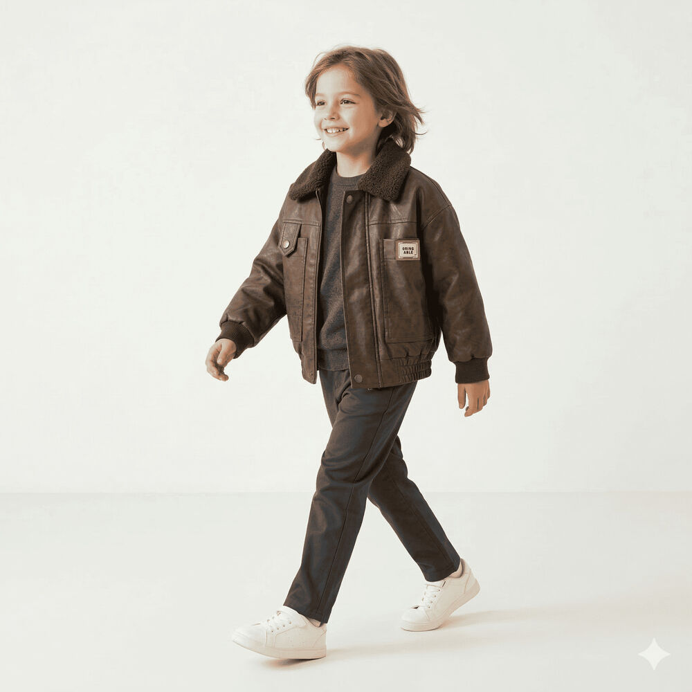 Chaqueta Aviador Ni&ntilde;o Cuero Sint&eacute;tico Forrada Invierno image number 3.0