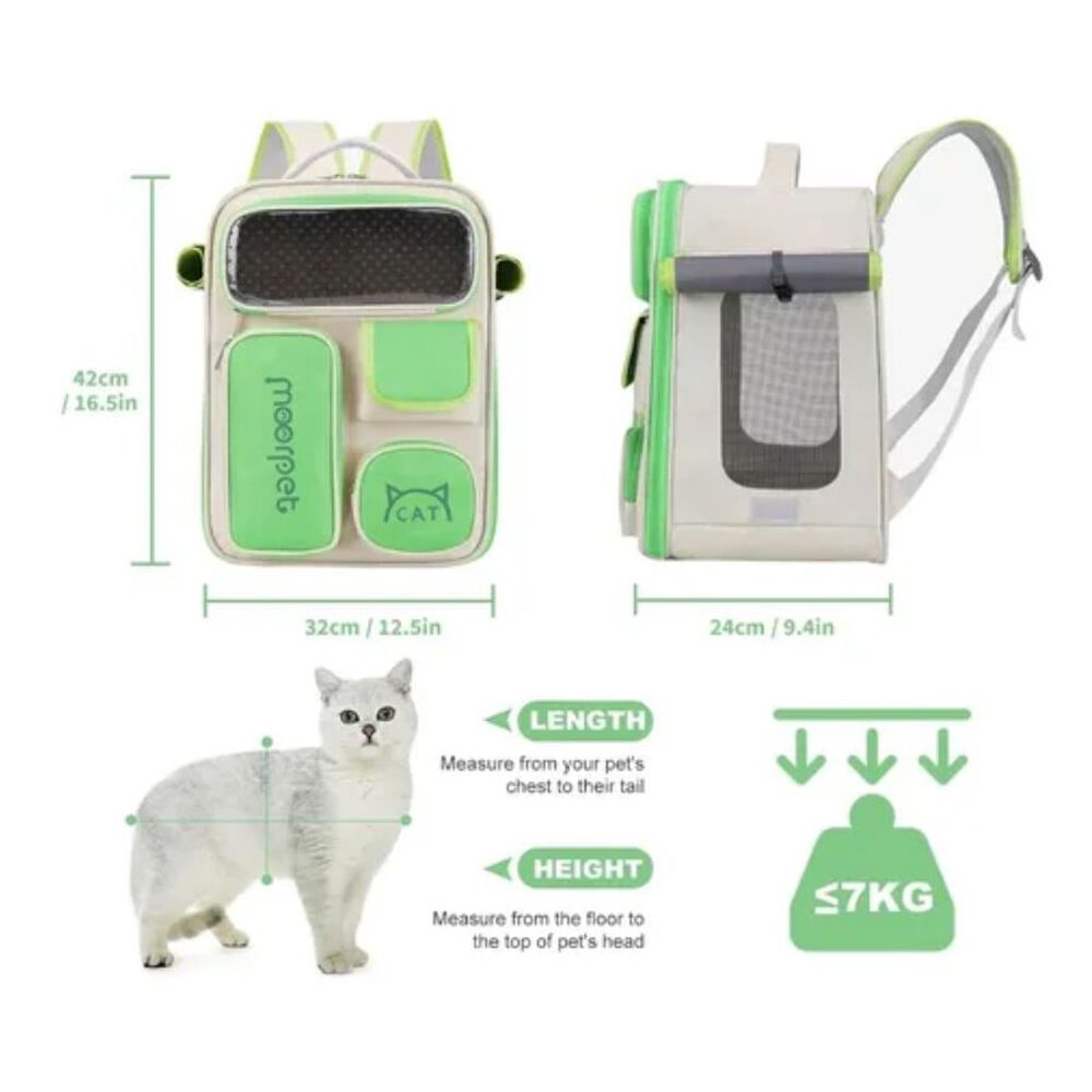 Bolso Mochila De Transporte Para Gatos Portátil Verde image number 7.0