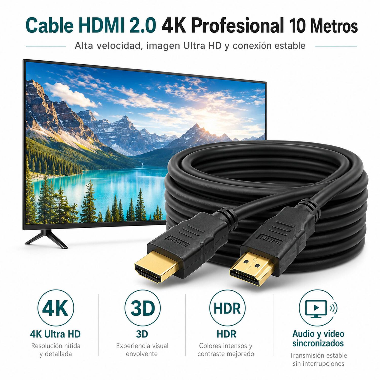 Cable Hdmi 4k Profesional 10mt Ultra Hd Versi&oacute;n Hdmi 2.0 image number 7.0