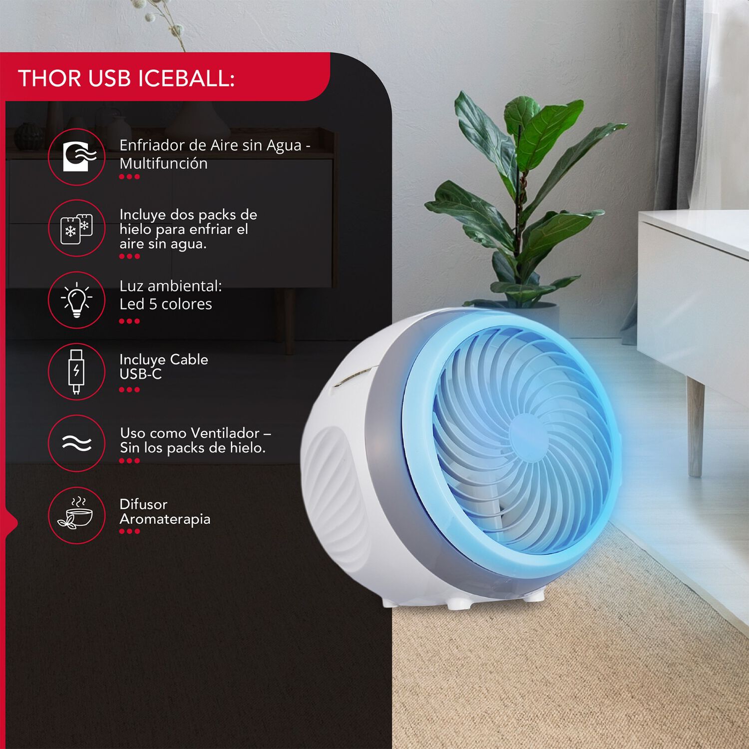 Enfriador Sin Agua Difusor Aroma Thor Usb Iceball Air Cooler image number 1.0