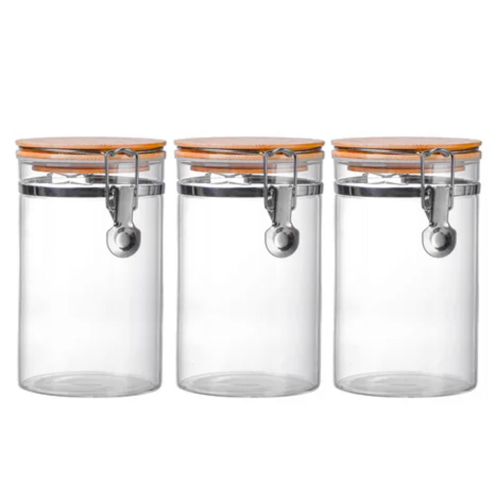 Set 3 Frascos Tarro Hermetico Vidrio 350ml Con Tapa De Bambu image number 0.0