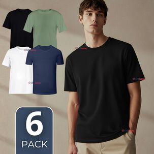 UTILISIMO Pack 6 Camisetas Poleras 100% Bambú Básicas Lisa Elástica Hombre Colores Surtidos