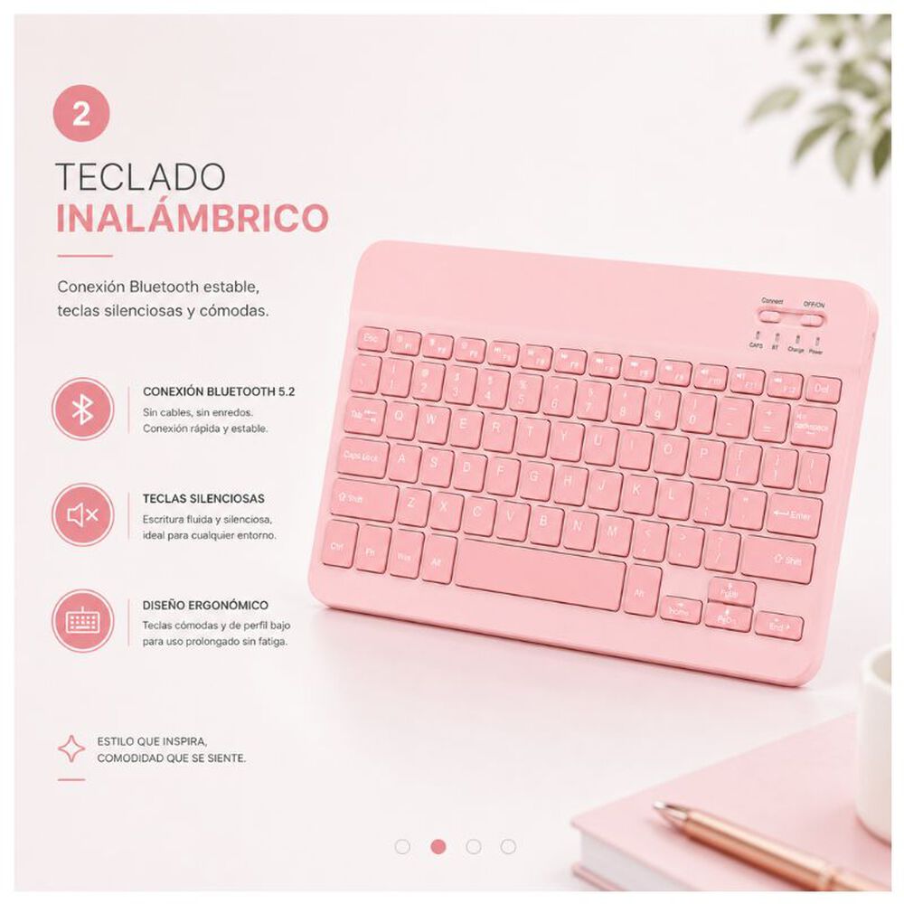 Kit De Teclado Mouse Para Ipad O Tablet Android Slim Rosado image number 2.0
