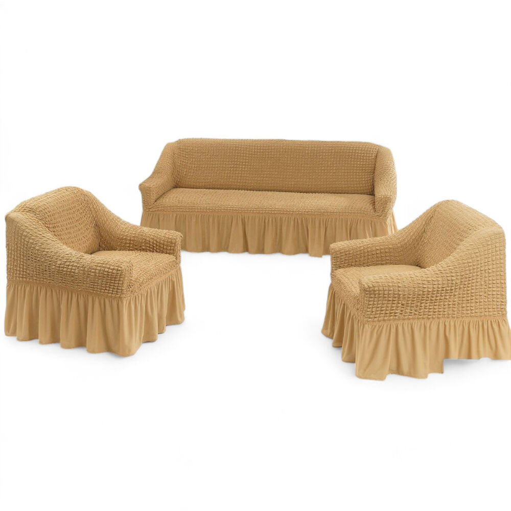 Fundas Turcas Para Living Sofá Y Sillones Juego De 3+1+1 Elasticada Color Café Claro image number 0.0