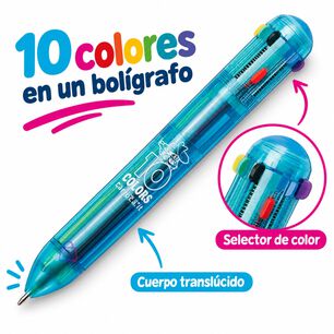 Bol&iacute;grafo Carioca 10 Colores Fluo Retr&aacute;ctil Punta 1 Mm - Ps