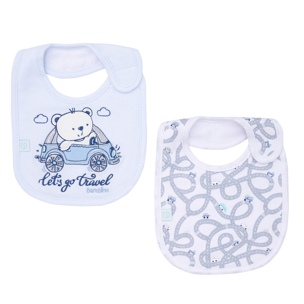 Set 2 Babero Algodón Impermeable Celeste Transportes Niño image number 1.0