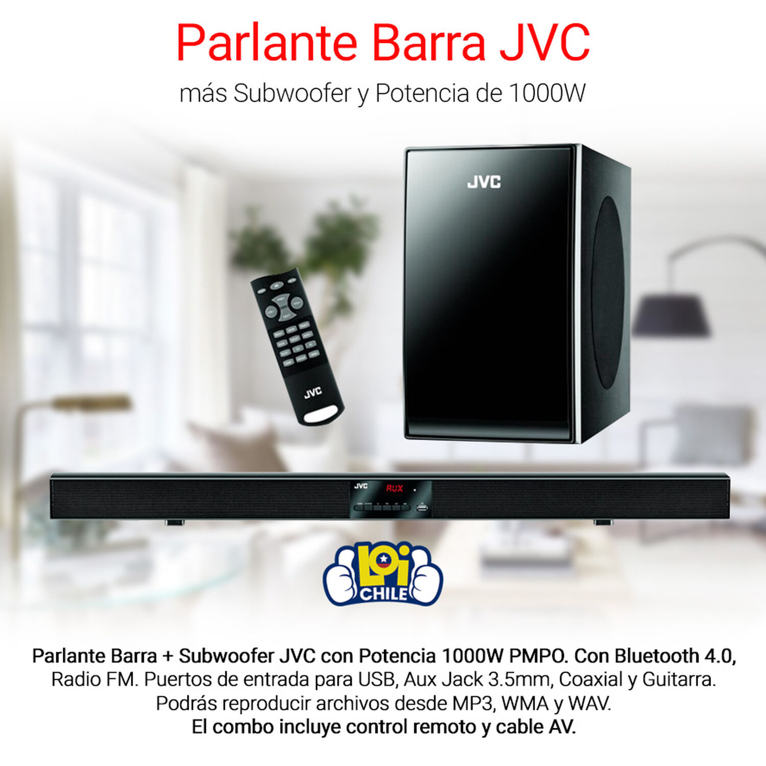 Barra De Sonido Jvc Con Subwoofer Bluetooth Radio Fm image number 1.0