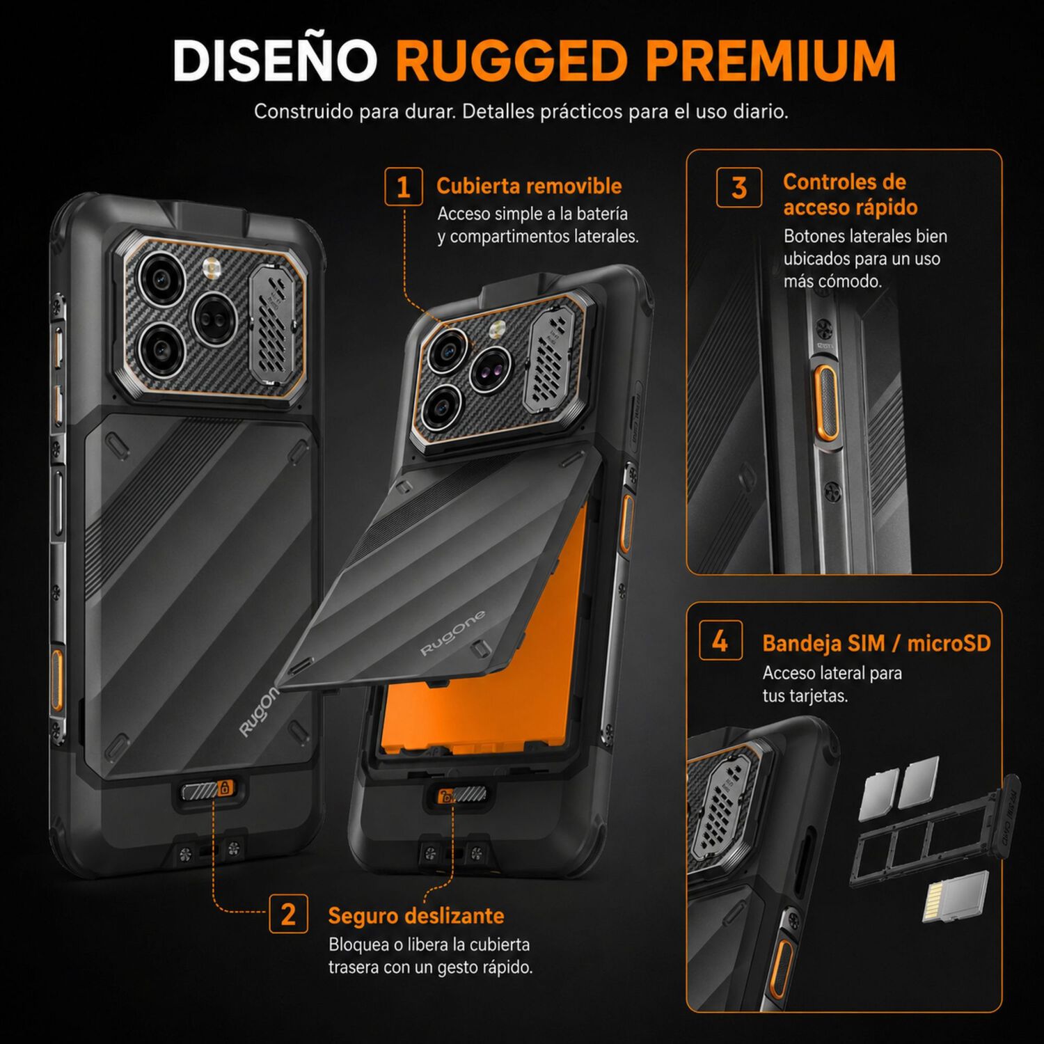 Celular Rugged Rugone Xever 8 4g 2 Bater&iacute;as 256gb 16gb Ram image number 5.0
