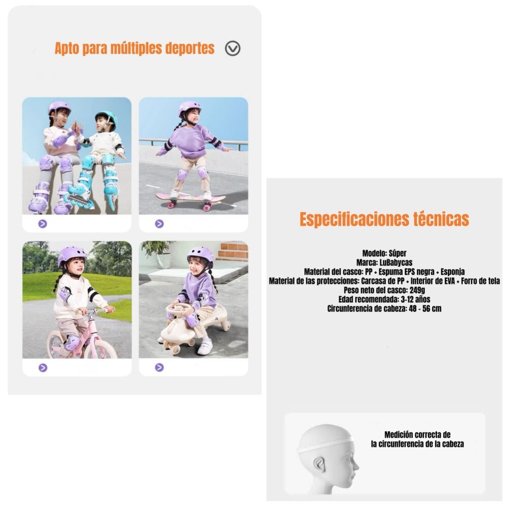 Casco Infantil Y Set De Protecci&oacute;n 6 Piezas S&uacute;per Lubabycas image number 1.0