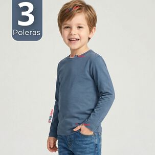 Pack 3 Poleras Camisetas Bamb&uacute; Claro Oscuro Cuello Redondo Primera Capa Manga Larga Ni&ntilde;o