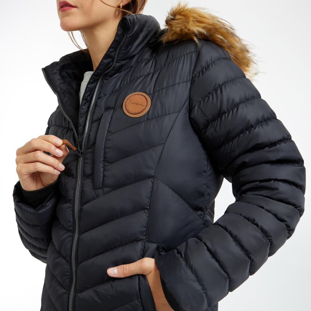 Parka Larga Cuello Alto Con Capucha Desmontable Y Pelos Mujer Freedom image number 4.0