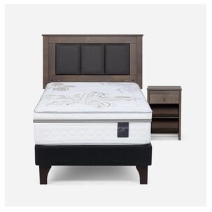 Cama Europea Rosen Art 4 / 1.5 Plazas / Base Normal  + Set Maderas Rachel Gris