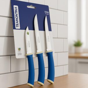 Juego Cuchillos Tramontina Felice 3 Pz Azul Acero Inox Hogar