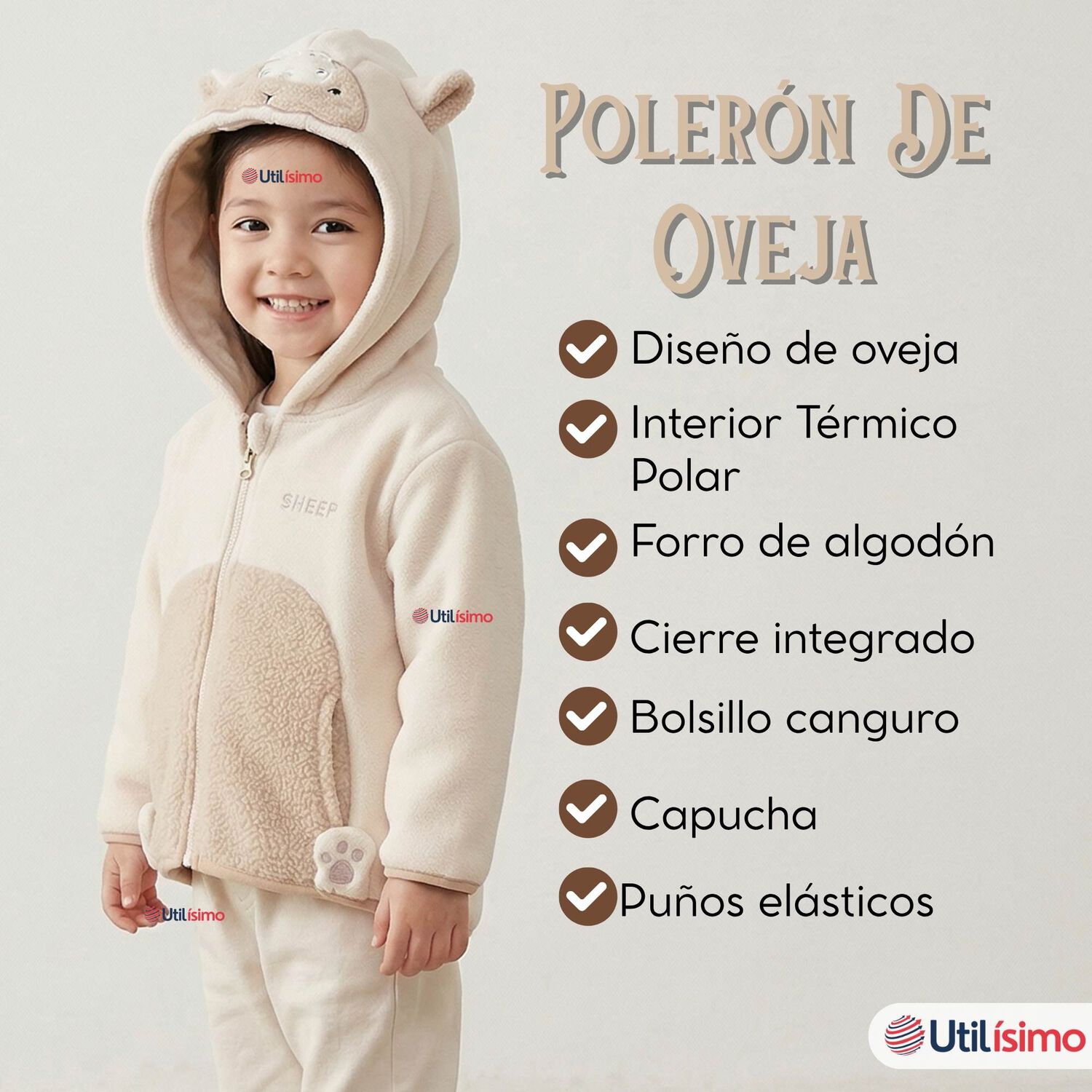 Poler&oacute;n Polar Con Capucha Invierno Beb&eacute; Ni&ntilde;a Fluffy Sheep image number 2.0