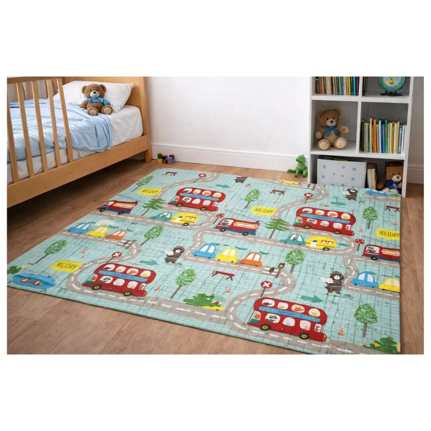 Tapete Plegable Beb&eacute; 200x180cm Dise&ntilde;o Ciudad Autos Impermeable Antideslizante image number 2.0