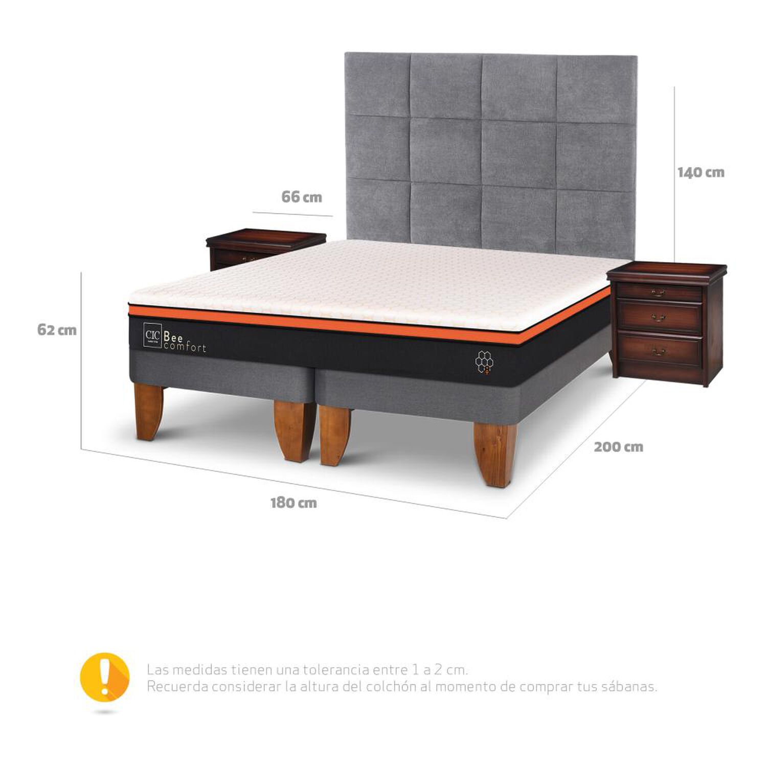 Cama Europea Cic Bee Comfort / King / Base Dividida + Set De Maderas image number 2.0