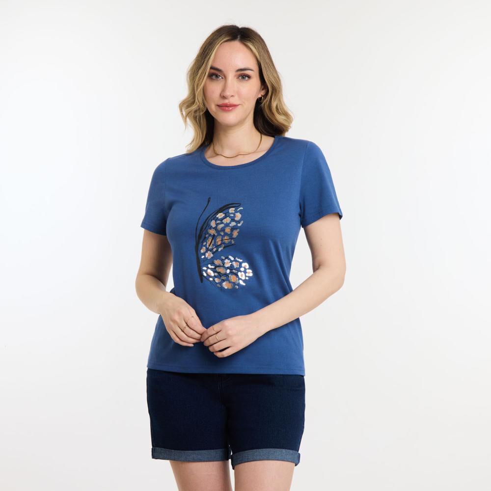 Polera Lisa Estampado Delantero Manga Corta Cuello Redondo Mujer Geeps image number 0.0