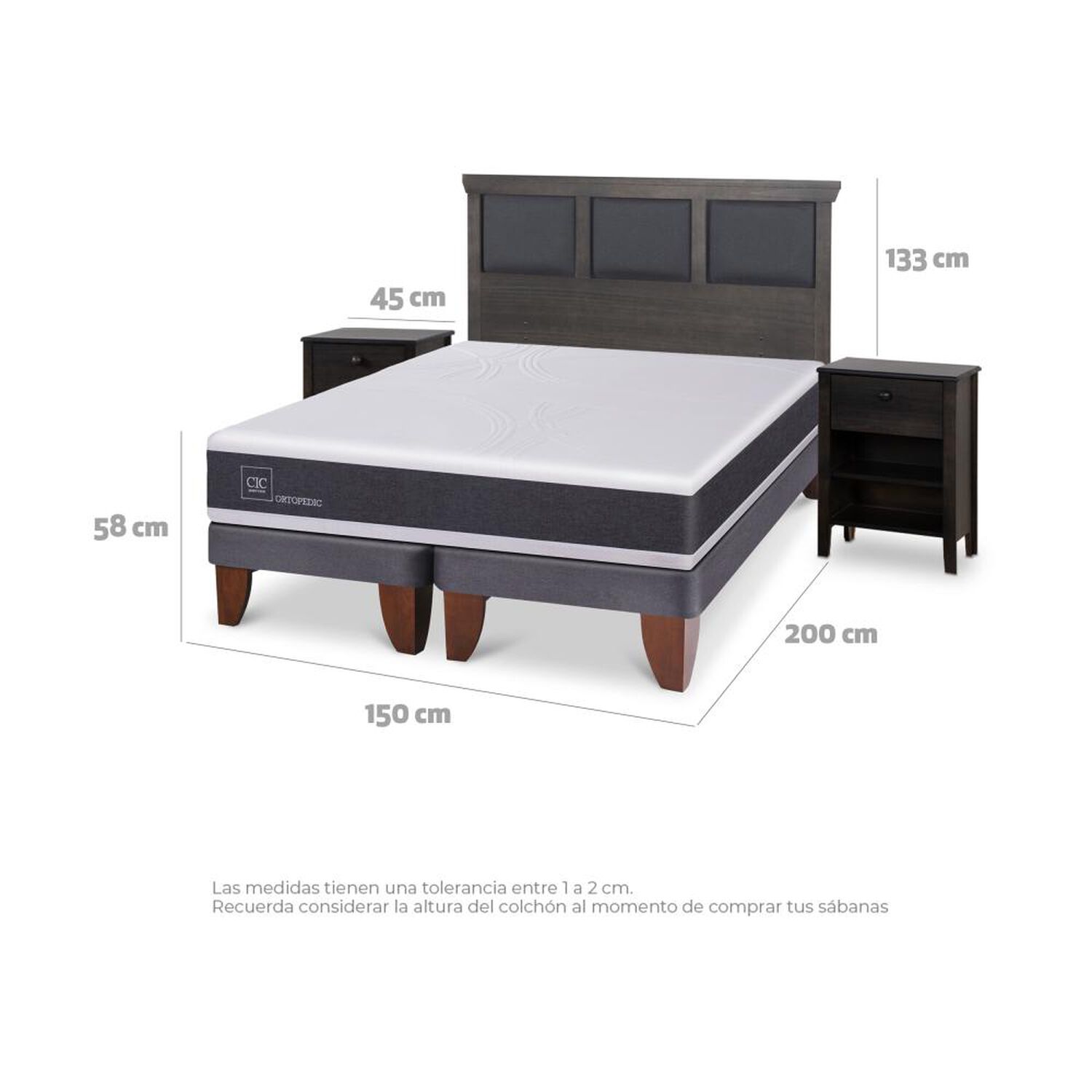 Cama Europea Cic Ortopedic / 2 Plazas / Base Dividida + Set De Maderas image number 3.0
