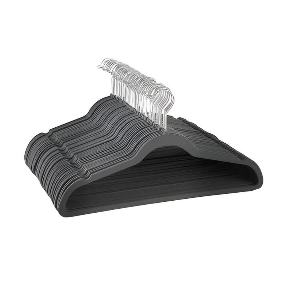 Pack 50 Colgadores Ganchos Ropa Negro Antideslizante Flocado image number 0.0