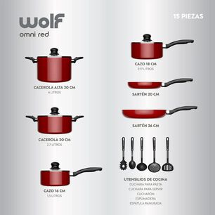 Bater&iacute;a Cocina 15 Piezas Aluminio Antiadherente Rojo Wolf